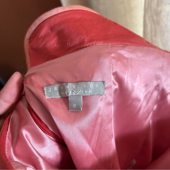 Jenny Yoo Collection 100% Silk Mini Dress Short Strapless Pink Bow Belt Size 6 - Picture 9 of 10